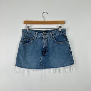 NY Jeans New York & Company Denim Skirt Womens Blue Mini Distressed Hem Size 29